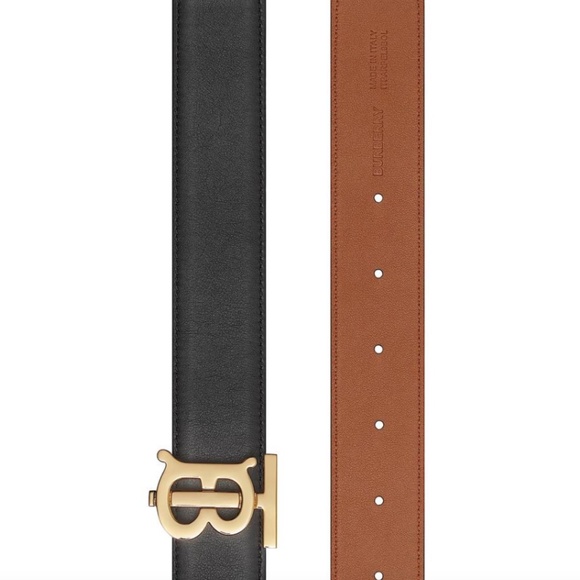 Burberry Black/Brown with Tag Logo Buckle Reversible Leather Belt main image 6